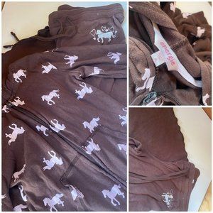 Energie Junior Brown Hoodie with Pink Horses - Size Medium - Matching Pants